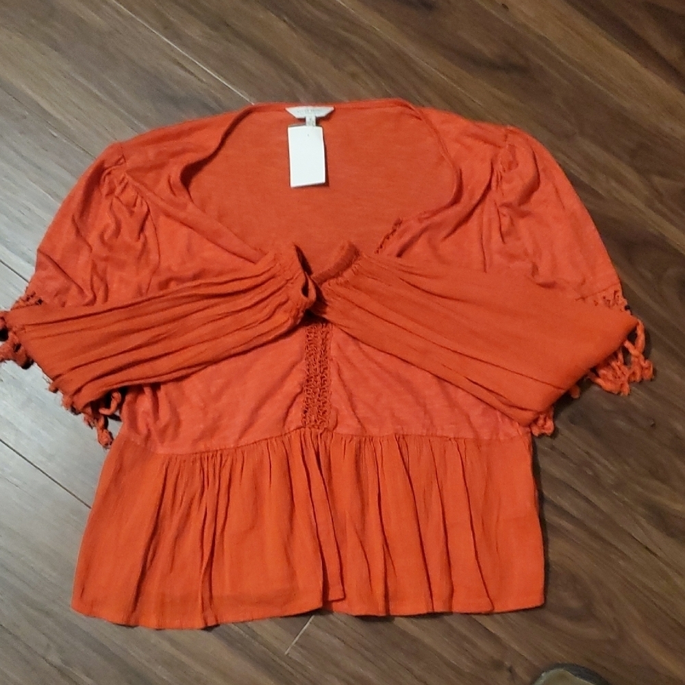 Lucky Brand Orange Crochet Sleeve Blouse - Picture 3 of 9